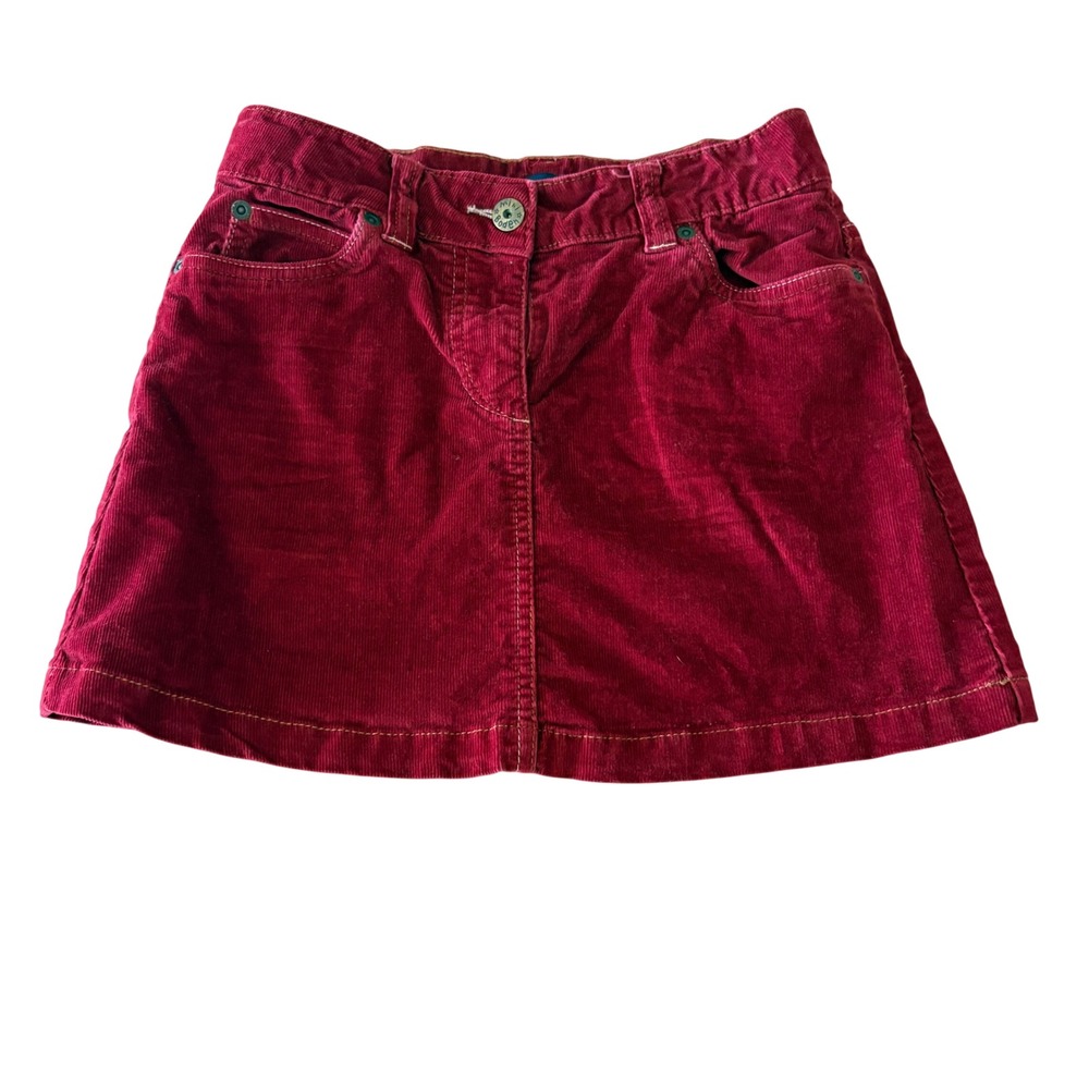 Mini Boden Girls Red Corduroy Heart Pocket Skirt Size 9-10Y